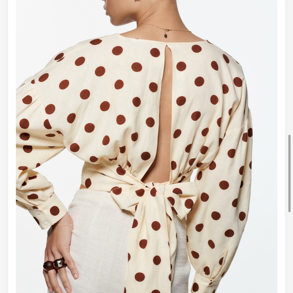 NWT Zara Polka Dot Linen Blend Top - Picture 4 of 5